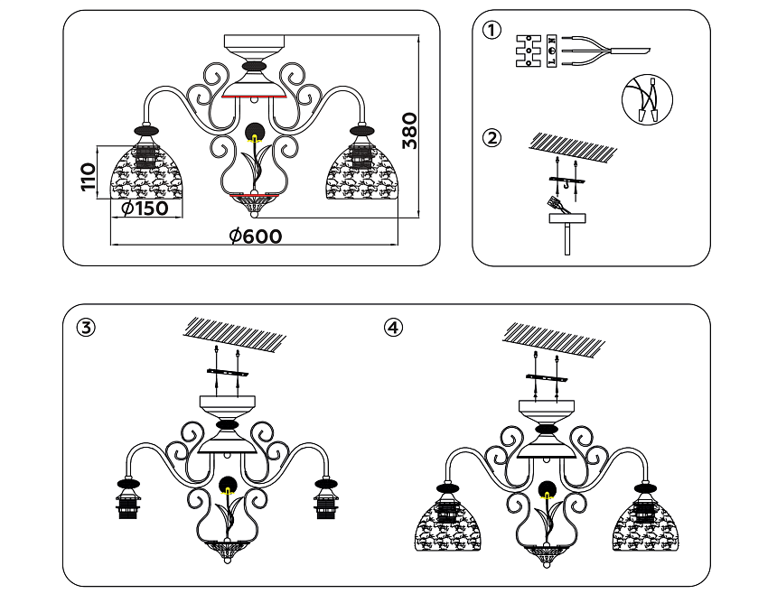 TR3055/3 BG/GD/FR бежевый/золото/белый матовый E27/3 max 40W D600*380